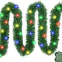 Roberly 2 PCS Total 39.4 Ft 120 Multicolor Led Pre-lit Christmas Garland with Lights, 8 Modes Timer Battery Operated Lighted Christmas Garland Tree Decorations for Front Door Home Decor, Green