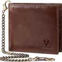 Genuine Leather Card Holder Wallet with Chain Accessory for Men, Women RFID Blocking 13 Card Slots 2 ID Windows 2 Bill Compartments Short Bi-Fold Wallet Gift (Brown)