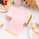 100 Pcs Pink Paper Napkins Disposable, Pink and Gold Party Napkins, Premium Quality Scalloped Dinner Napkins for Birthday Wedding Bridal Shower Party