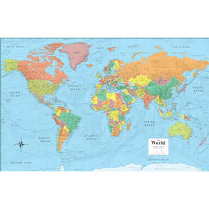 2025 World Wall Map 32" x 50" Collectors Edition with Gulf of America and Mt McKinley - Laminated
