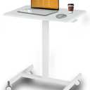 Mobile Laptop Standing Desk- Overbed Table, Adjustable Height Desk Stand Up Desk Small Rolling Sit Stand Desk, Teacher Podium with Wheels, White