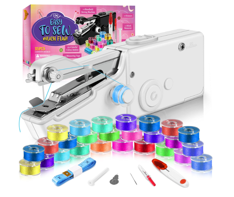 35PCS Accessories Automatic Handheld Sewing Machine, Mini Sewing Machine for Beginners & Adults, Easy to Use and Fast Stitch Suitable for DIY, Clothes, Home, Travel