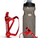 Bike Water Bottle Holder Combo - 20 Oz Squeeze Bottle & Bicycle Mount Cage Rack, No Screws Needed, Durable Alloy - Fits All Handlebar Bikes & MTB Mountain Road - for Adults, Kids (Red)