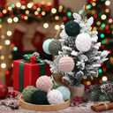 Hoolerry 12 Pcs 2.95 Inch Large Neutral Christmas Crochet Ornaments Balls Knitted Xmas Rustic Tree Hanging Ornaments Cream Brown Green Baubles Boho Handmade Decor for Xmas Tree Rustic Vintage Decor