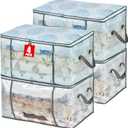 MKOKYD 80L Clear Large Storage Bag, Clothes Storage Containers for Organizing Closet, Bedroom, Underbed, Comforters, Clothing, Blankets, Pillow, Foldable Organizer with Sturdy Handle and Zippers (4)