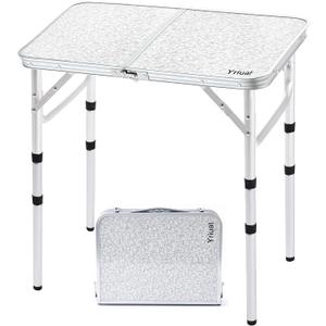 Yriuat Folding Camping Table 2ft Portable Pinic Table Adjustable Height Small Card Table Aluminum Foldable Lightweight with Carry Handle for Outdoor Indoor Hiking Camp BBQ Beach, 24"l X 16"w X 24"h