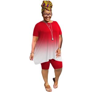 YeGine Women Plus Size 2 Piece Outfits Casual Short Sleeve Tunic Tops Shorts Sets Summer Oversized Tshirts Shorts Sweatsuits (Red, 5XL)