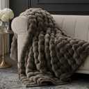 EverGrace Ultra Soft Luxury Fluffy Faux Rabbit Fur Throw Blanket, Thick Warm Bubble Throw for Bed, Cozy Plush Reversible Blankets for Couch, Chair, Sofa, Dark Taupe, 60x80 Inches