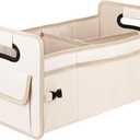 JiatuA Car Trunk Organizer, Car Organizers and Storage Collapsible Multi Compartment Container Box, Adjustable Car Accessories for SUV Sedan Truck, Standard Size, Beige