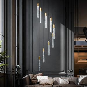 9-Light Modern Living Room Chandelier Gold Brass Finish Crystal Ceiling Pendant Lights LED Dimmable 54W 6000K Staircase Large Chandeliers for Entryway Lobby Foyer High Ceiling Chandeliers