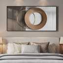 Large Horizontal Modern Wall Art for Bedroom, Framed Neutral Picture Prints, Minimalist White Brown Circle Geometric Painting Artwork Decor for Living Room Dining Room Hallway Office 56x28 Inch, 28.5"L x 57"W