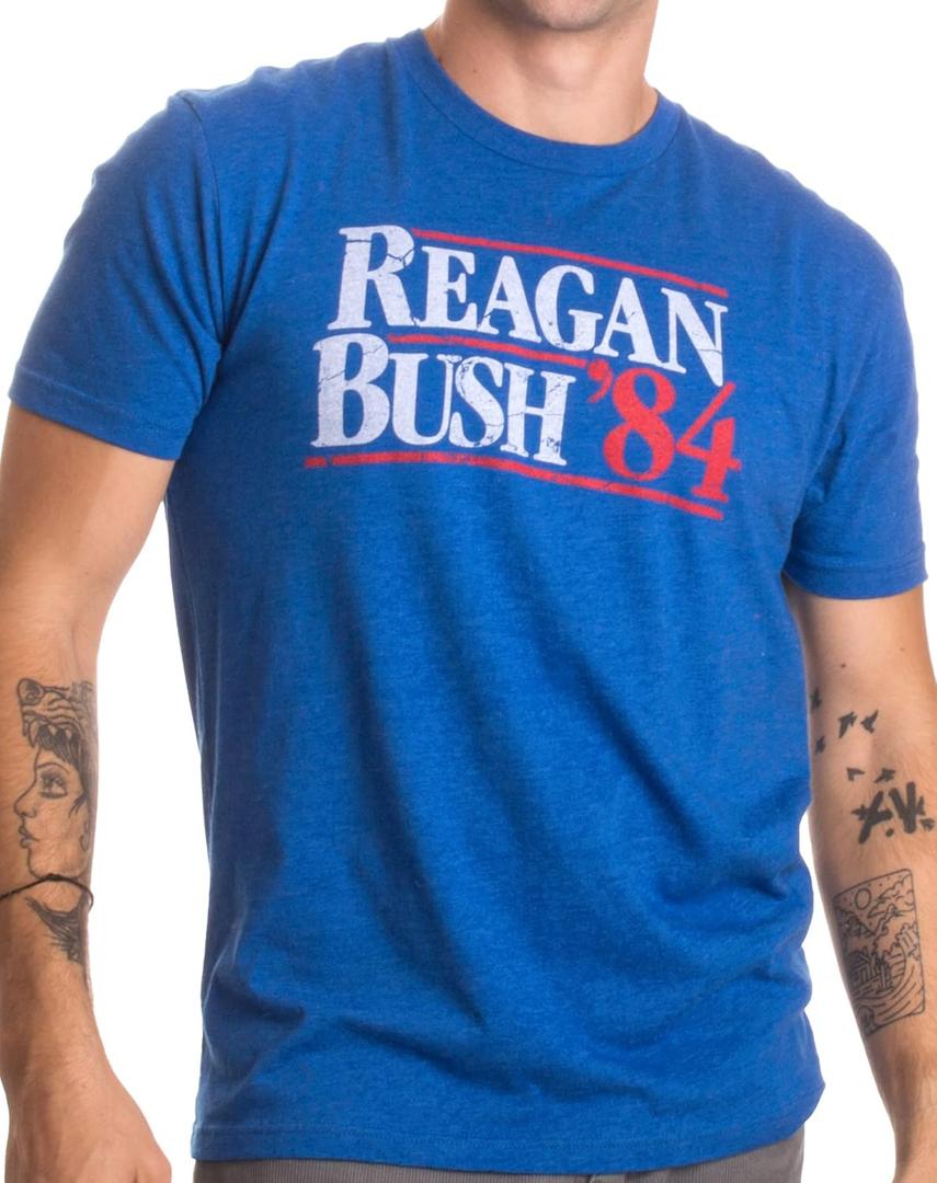 Reagan Bush '84 | Vintage Style Conservative Republican GOP Unisex T-Shirt (Medium, Heather Royal Blue)