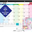 Desk Calendar 2025-2026 with Stickers and Clear Waterproof Cover School Year Calendar, 17 x 12 inch Monthly Planner Schedule Organization, Colorful