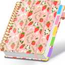 Spiral Journal Notebooks for Work, 300 Pages 5 Subject Notebook College Ruled with Dividers & Tabs, 8''x 10'' Large Notebook Journal for Women Students Note-Taking and Organizer (Pink Strawberry)