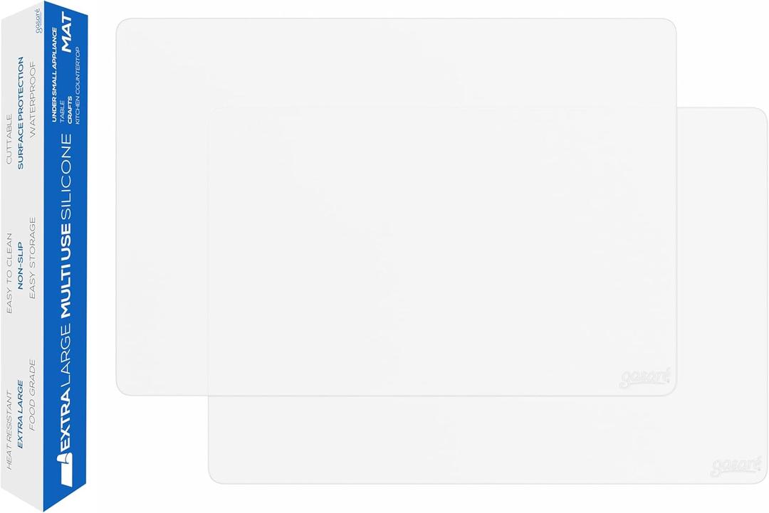 GASAR, Set of 2, Extra Large, Thick, Silicone Mats for Kitchen Counter, Heat Resistant Mats, Countertop Protector, Non-Slip, Easy to Clean, 25 x 17 Inches x 1.4mm, White