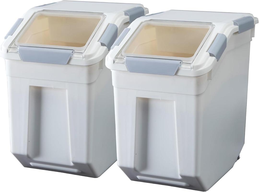 HANAMYA 25 Liter / 40 lbs Rice Storage Container with Measuring Cup, BPA free, For Rice | Grain | Pet Food | Flour, 2 count, White