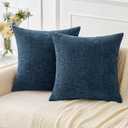 MIULEE Pack of 2 Blue Throw Pillow Covers 20x20 Inch Soft Chenille Pillow Covers for Sofa Living Room Couch Solid Dyed Cases