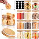 SLifeJars - Glass Jars with Bamboo Lids 16 oz, 12pcs Glass Food Storage Jars with Rewritable Labels, Bamboo Lid Jar for Kitchen Storage, Food Storage Containers with Lids for Herbs