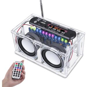 DIY Bluetooth-Compatible Speaker Kit, Recording Function FM Radio Soldering Practice Kit with LED Spectrum,TF/AUX/Bluetooth/USB Support, Remote Control Soldering Project for Indoor/Outdoor Use