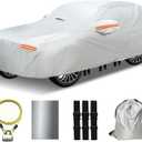 30 Layers Heavy Duty SUV Car Cover for Automobiles All Weather Waterproof, Outdoor Snowproof UV Protection Windproof, Door Zipper, Soft Cotton Universal Car Covers (Silver, Fit SUV 191"-200")