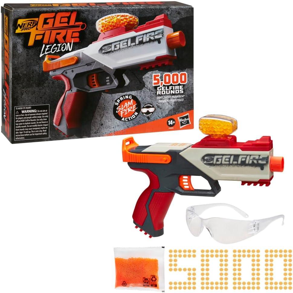 Nerf Pro Gelfire Legion Spring Action Blaster, 5000 Rounds, 130 Hopper, Protective Eyewear, Slam Fire, Ages 14 & Up (Large)