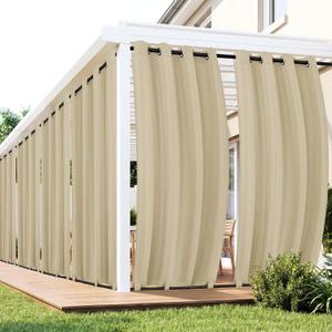 Patio Curtains Outdoor Waterproof 6 Panels - Windproof, Privacy, Weatherproof Outside Drapes for Gazebo Pergola Porch, Grommet Top and Tab Bottom, 54x95 Inch, Cream