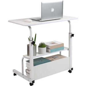 Adjustable Height Mobile Computer Desk for Small Space Rolling Writing with Wheels Corner Home Office Study Portable Bedrooms Work Desk Standing Table Sizes 31.5X15.7 Inches White