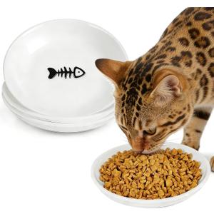 Cat Food Bowls - 3 Pack Whisker Fatigue Ceramic Cats Dishes Set for Indoor Cats, Shallow Wide Kitten Plates for Wet Food and Water, Microwave & Dishwasher Safe