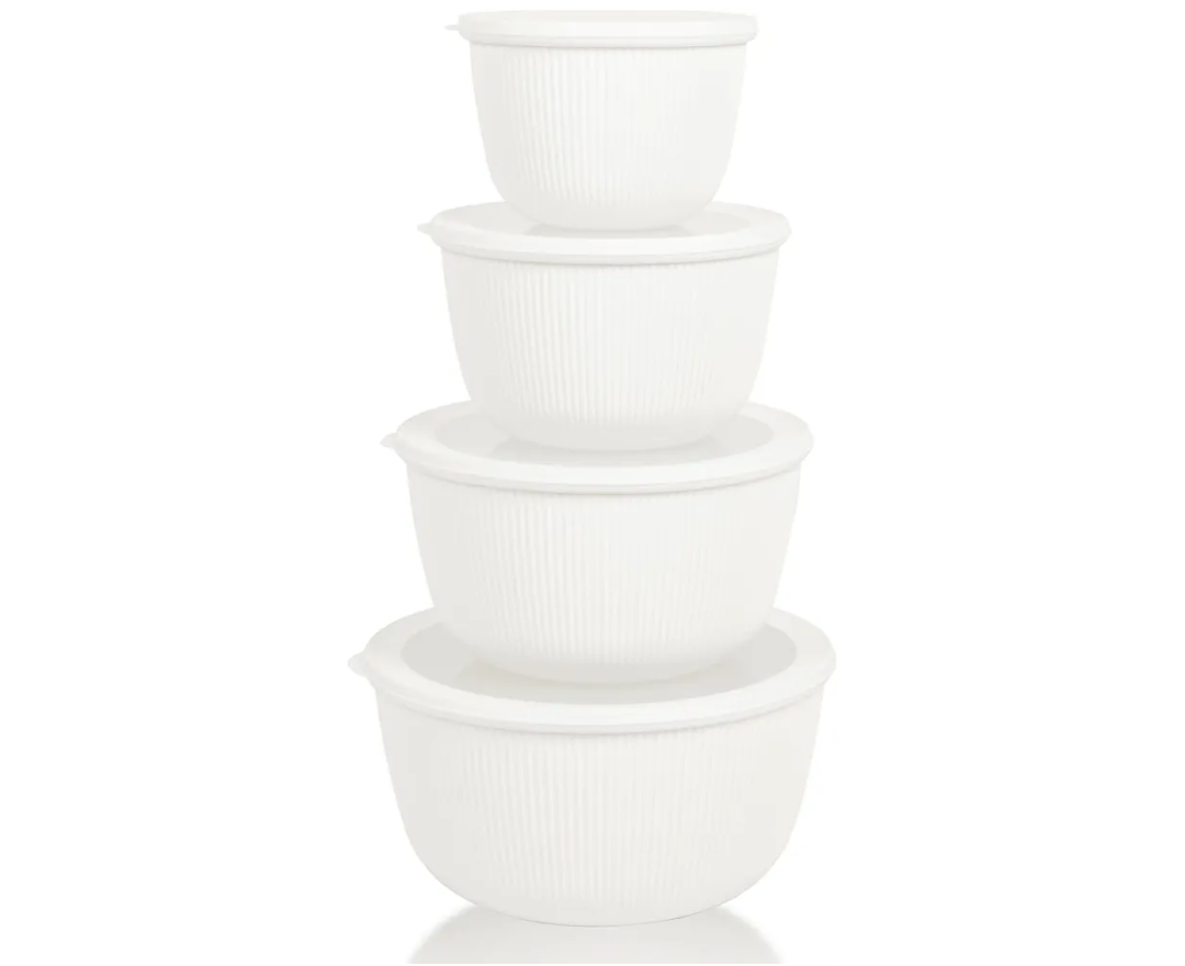 BoxedHome Mixing Bowls with Lids Set, 4 Packs BPA-Free Plastic Prep Bowls for Kitchen, Dishwasher & Microwave Safe, Large Capacity, Beige