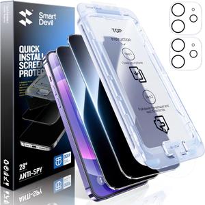 SMARTDEVIL 2+2Pack Privacy Screen Protector for iPhone 12 with Camera Lens Protector,Shatterproof Tempered Glass [True 28Anti Spy] [9H Hardness] [Automatic Dust-Elimination Install] [Bubble Free]