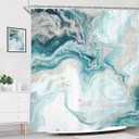 Riyidecor Teal Aqua Marble Shower Curtain Abstract Turquoise Ombre Ink Printed Luxury Texture Aesthetic Art Printed Fabric Polyester Waterproof 12 Pack Plastic Hooks for Bathroom Decor 72Wx72H