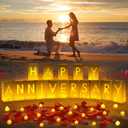 Happy Anniversary Decoration, Light Up Letters Luminaries Signs with Flameless Candles and Fake Rose Petals, Anniversary Romantic Party Decor