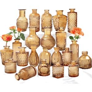 Set of 22 Amber Glass Mini Bud Vase For Bulk Rustic Wedding Decorations, Centerpieces, Vintage Look Home Table Flower Dcor,Clear