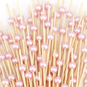 200 PCS Pink Cocktail Toothpicks for Appetizers, Natural Bamboo Coctail Skewers Sticks, Pearl Decorative Cocktail Tooth Picks for Drinks, Fruit, Charcuterie, Wedding Food Party Fancy 4.7 Inch Long