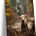 Large wall art for living room Jesus Running After Lost Lamb Picture for home decor Jesus wall decor for prayer room Baptism gifts for boys-girl serenity prayer Religious canvas wall prints .(24"X36") A-397