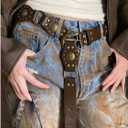 Women's Western Belt - Genuine Leather Adjustable Brown Cowgirl Belt Outfits with Chunky Buckle, Country Style for Jeans & Rodeo Outfits Fits Waist Sizes 28"- 34"