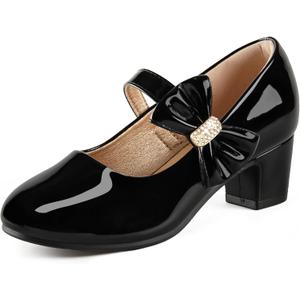 Girls Dress Shoes with Bow Mary Jane Princess Shoes Flower Girl High Heels for Toddler Little Big Kids Wedding Party Birthday (Paten Black)