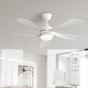 Sofucor 52 Inch Ceiling Fans with Lights and Remote, Outdoor Ceiling Fan with Light 6-Speed 3 CCT 3-Timer, White Low Profile Ceiling Fan 5 Blade Reversible DC Motor for Living Room Bedroom Patio 