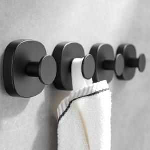 4 Pcs Suction Cup Hooks for Inside Shower, Stainless Steel Heavy Duty Towel Hook Shower Towel Holder for Bathroom, Kitchen, Glass Door, Mirror, Tile-Loofah, Towel, Coat, Bath Robe (Round, Black)