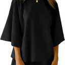 Tankaneo Womens Pajama Sets 3/4 Sleeve Oversized Tops & Loose Fit Shorts Lounge Set with Pockets Loungewear (Black, XXL)