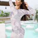 HUUSA Women's Sheer Cover Up Dress Sexy Swimwear Mesh Bikini Long Sleeve See Through Resort Wear 2025 Trendy (XL)