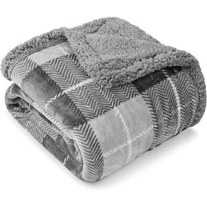 PAVILIA Blue Navy Plaid Sherpa Throw Blanket for Couch Twin, Plush Flannel Fleece, Soft Fuzzy Cabin for Sofa Bed, Warm Cozy Winter Gift, 60x80