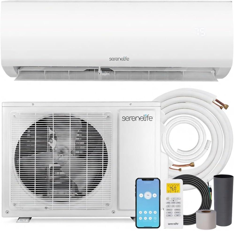 SereneLife 12,000 BTU Mini Split AC & Heating System, 115V Indoor & Outdoor Wall-Mounted Units with WiFi, Installation Kit Included for Home, Office & Bedroom, Up to 550 Sq. Ft. Coverage, Indoor Unit Only