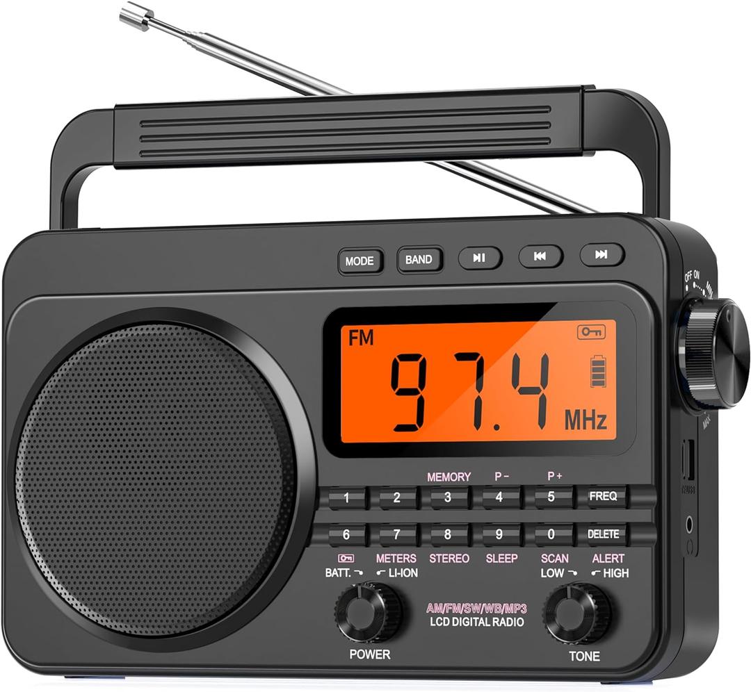 NOAA Weather Alert Radio,Digital AM FM Shortwave Radio with Best Reception,4000mAh Rechargeable Portable AM FM,Support SD Card (Deep Dark)