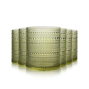 DmmyAlzx Hobnail Drinking Glasses Set of 6 Count, Vintage Glassware, Old Fashioned Glasses, 6 Highball Bubble Drinking Cups 15 oz, Green