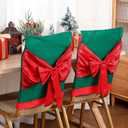 Vesici 4 Pcs Christmas Chair Back Covers Red Green Bows Dining Chair Slipcovers 3D Removable Washable Christmas Decoration Slipcovers Set for Xmas Holiday Kitchen Dining Room Home Office Decorations