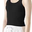 Ribbed Workout Short Racerback Tank Tops for Women with Built in Bra, M