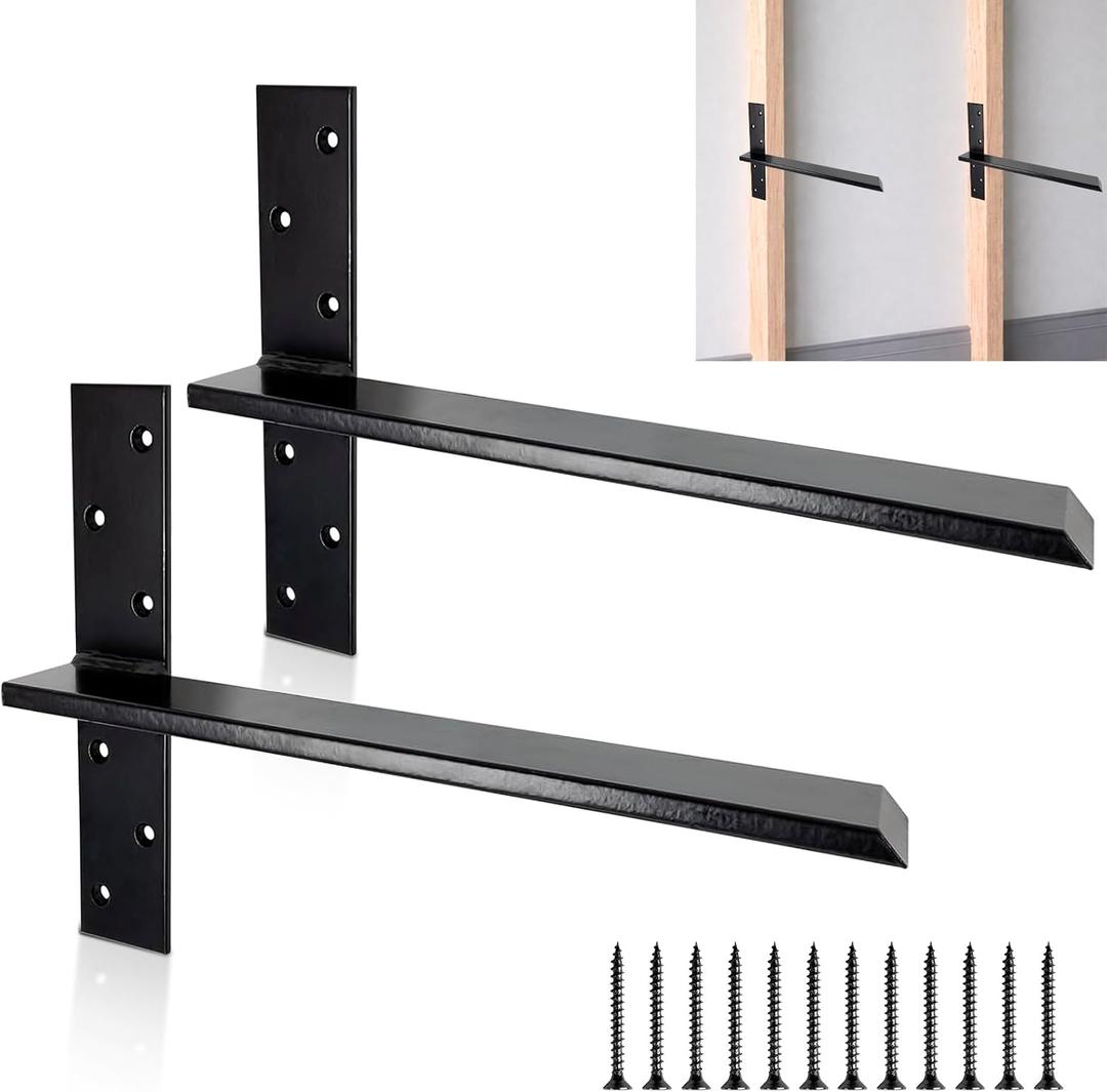 16 Inch Free Hanging T Shelf Bracket Holds 350lbs, 1/2'' Thick x 2.5'' W Floating Bench Bracket Heavy Duty, Hidden Countertop Support Brackets for Bathroom Granite Kitchen Bar Desk Garage, 2 Pack