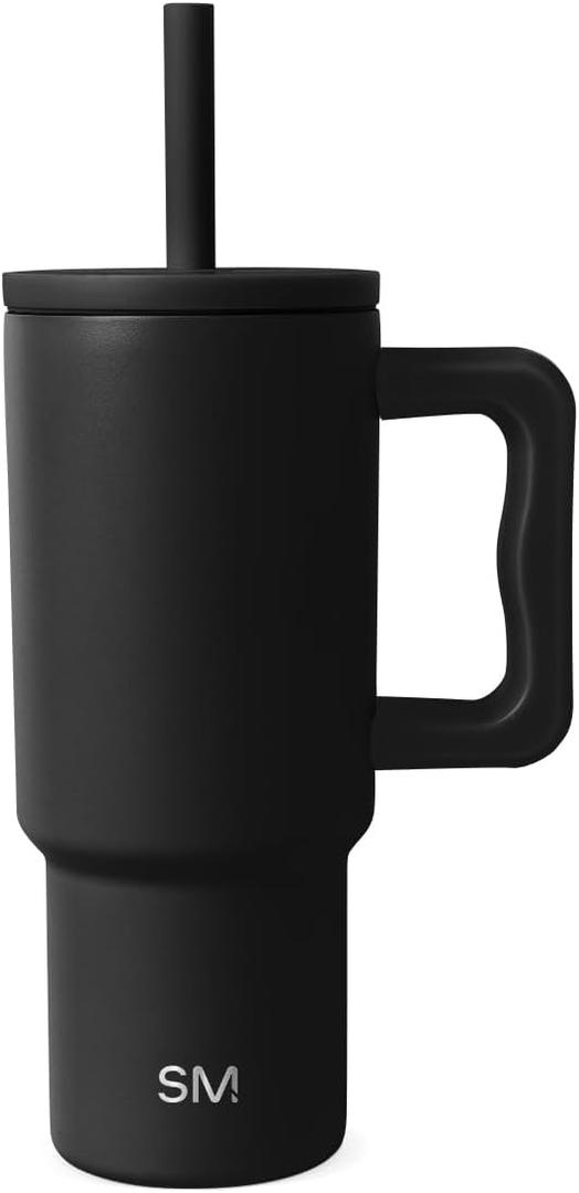 Simple Modern Kids 24 oz Tumbler with Handle and Silicone Straw Lid | Spill Proof and Leak Resistant | Reusable Stainless Steel Bottle | Gift for Kids Boys Girls | Trek Collection | Midnight Black