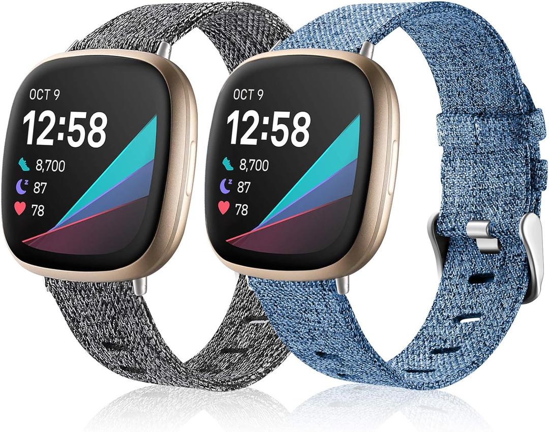 Maledan Bands Compatible with Fitbit Versa 3 & Sense, Breathable Woven Fabric Adjustable Stylish Strap for Women & Men, Small Charcoal Indigo Blue Maledan Bands Compatible with Fitbit Versa 3 & Sense, Breathable Woven Fabric Adjustable Stylish Strap for Women & Men, Small Charcoal Indigo Blue
